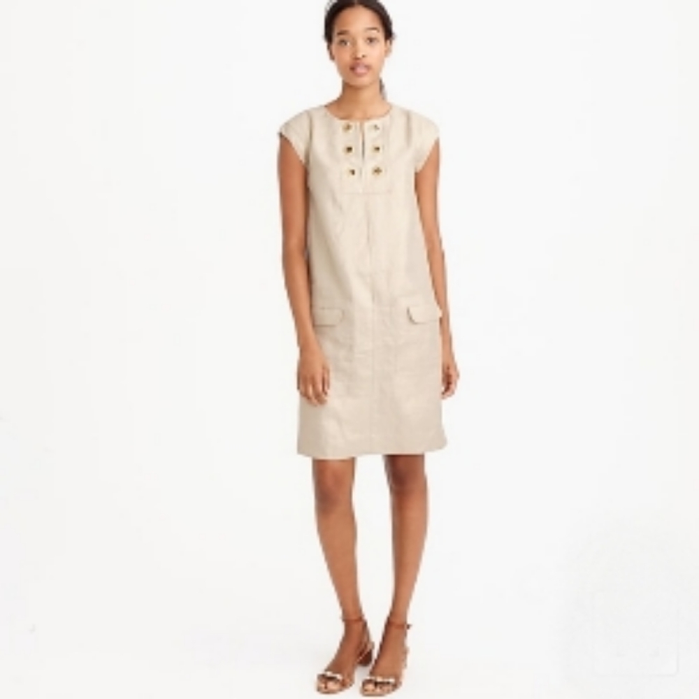 J Crew Linen Matte Gold Grommet Sheath Dress 4